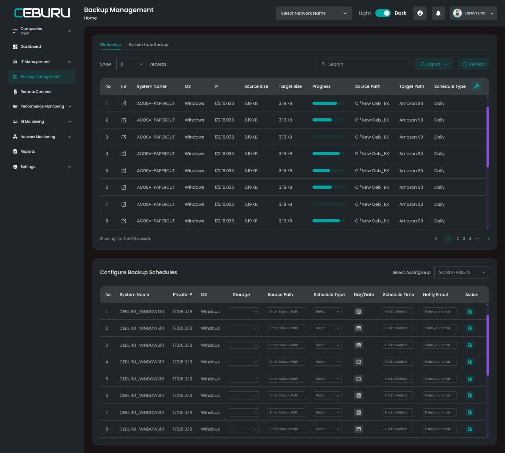 Backup Management Network Devices